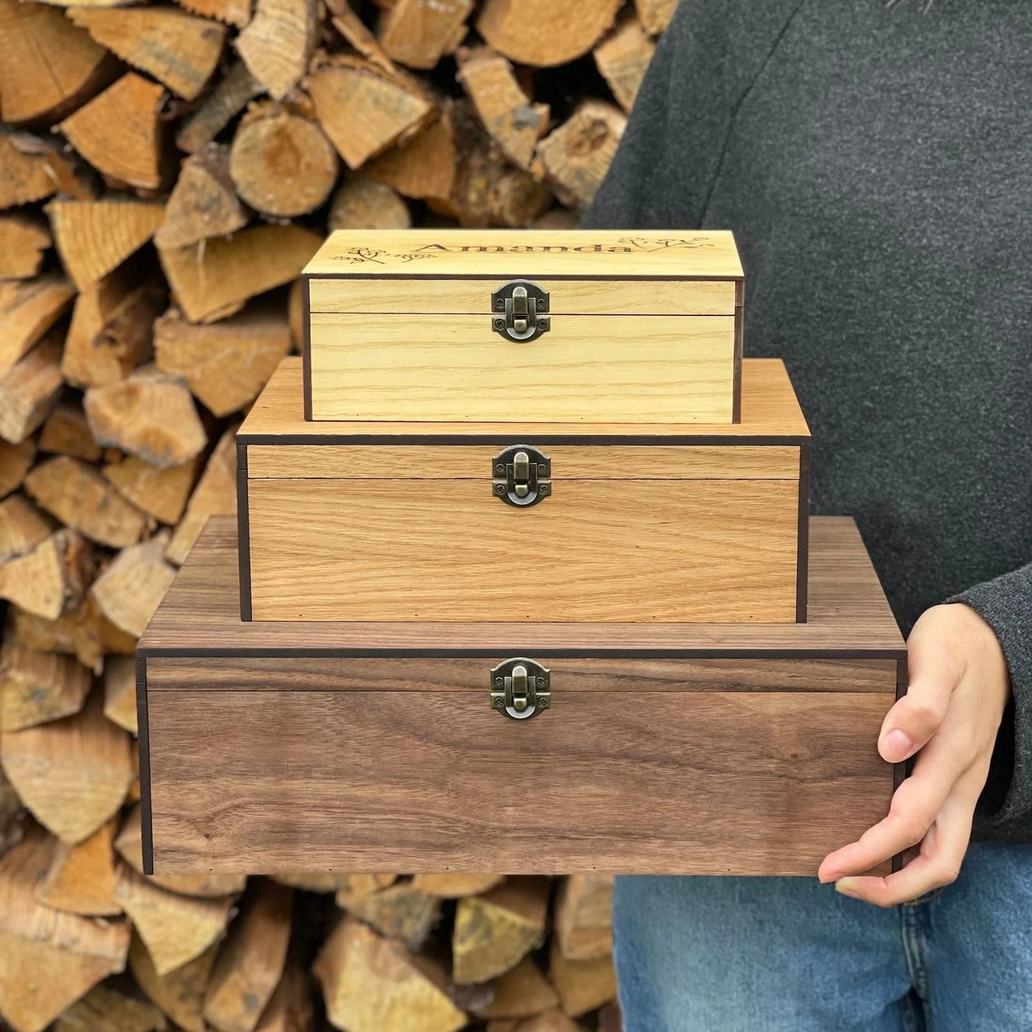 wooden boxes with lids