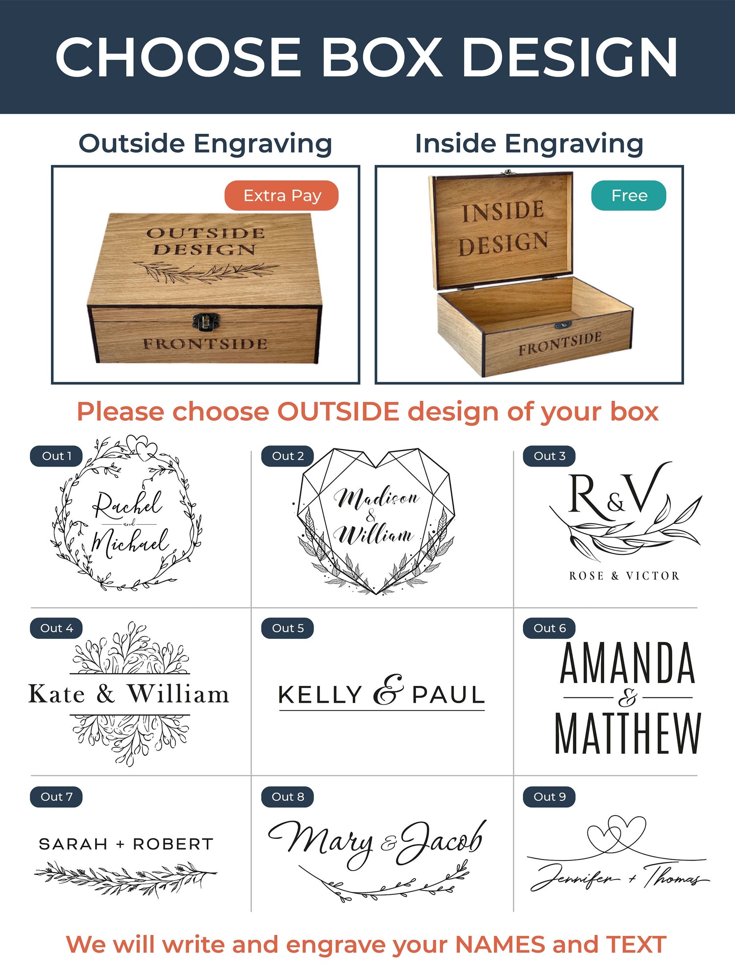 Personalized Memory Wooden Keepsake Stash Box - Wedding, Engagement gift for Him, Her, Gift for Boyfriend, Girlfriend, Couples, Women, Men